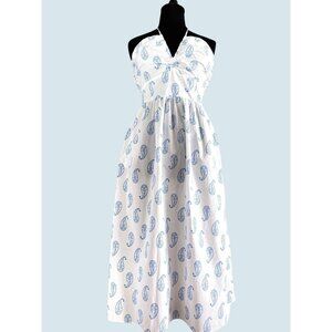 size XL Universal Thread white halter tie dress blue paisley print Summer sleeve